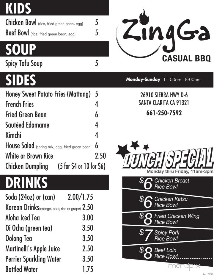 Zingga Grill - Santa Clarita, CA menu_pic
