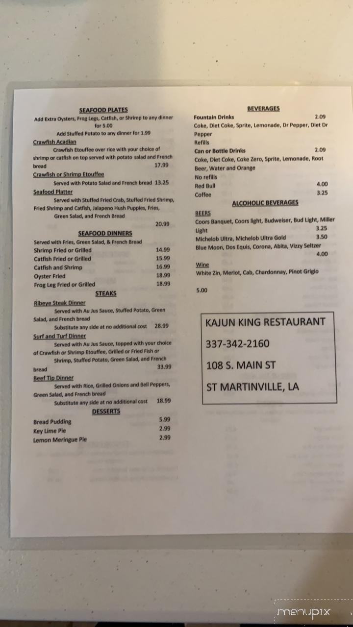 Kajun King Restaurant - Saint Martinville, LA menu_pic