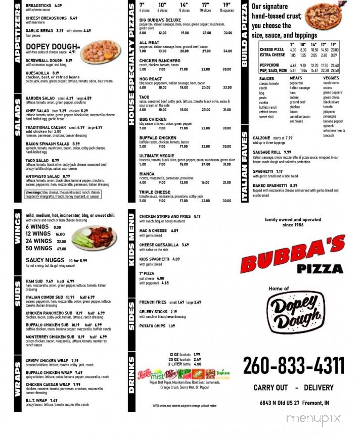 Bubba's Pizza - Fremont, IN