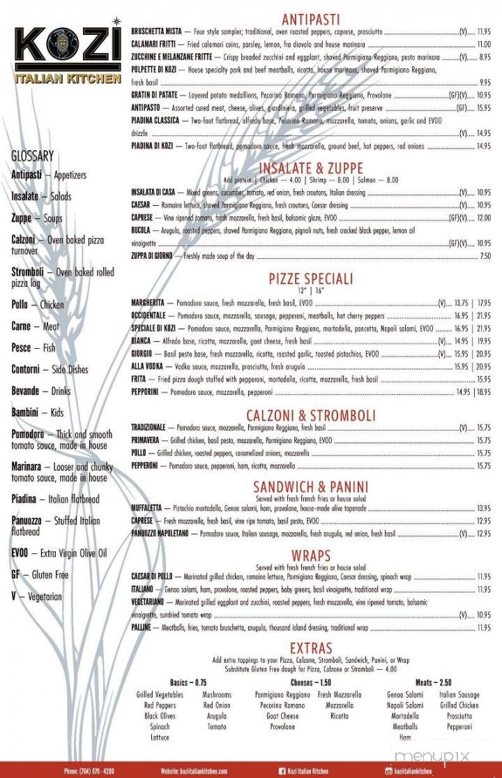 Kozi Italian Kitchen - Shelby, NC menu_pic