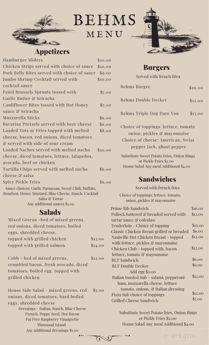 Behm's Restaurant - Celina, OH menu_pic