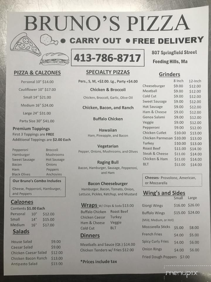 Bruno Pizzeria - Feeding Hills, MA menu_pic