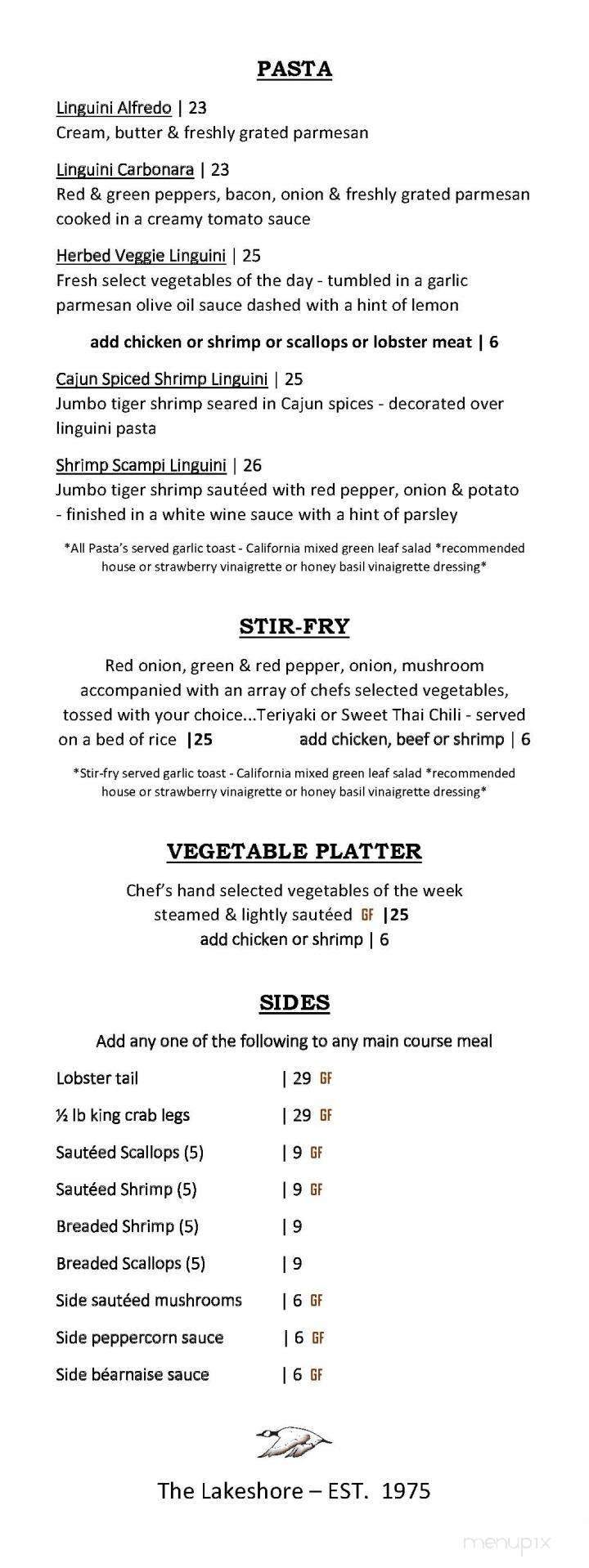 Lakeshore Restaurant - Regina, SK menu_pic