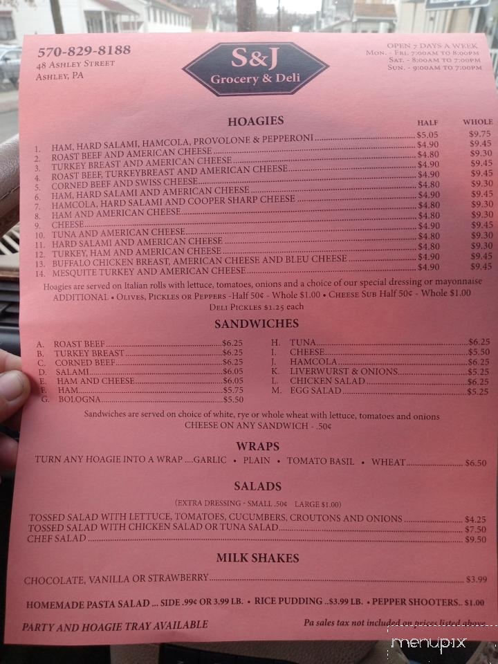 S & J Grocery & Deli - Ashley, PA menu_pic