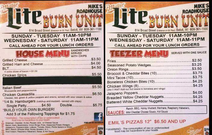 Mike's Roadhouse - Beloit, WI menu_pic