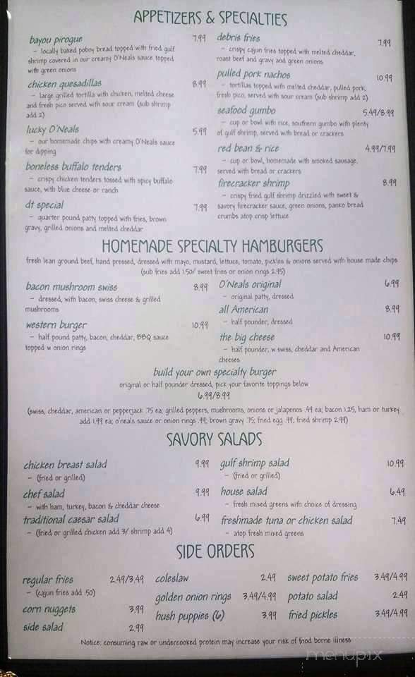 O'Neal's - Diamondhead, MS menu_pic