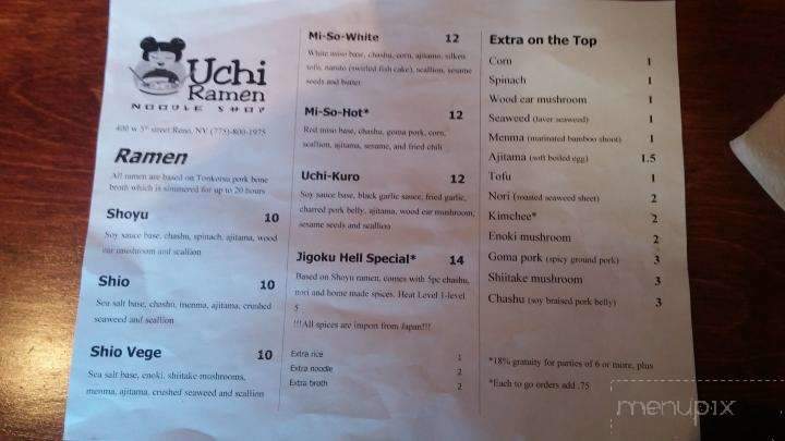 Uchi Ramen - Reno, NV menu_pic
