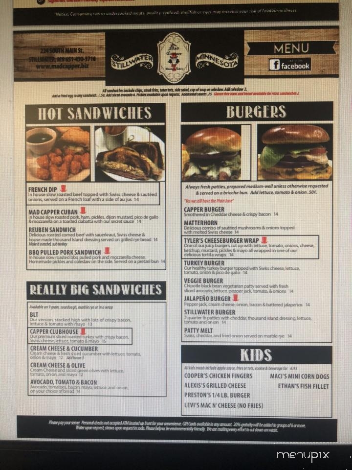 Mad Capper Saloon & Eatery - Stillwater, MN menu_pic