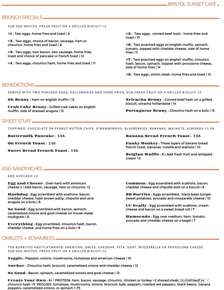 Bristol Sunset Cafe - Bristol, RI menu_pic