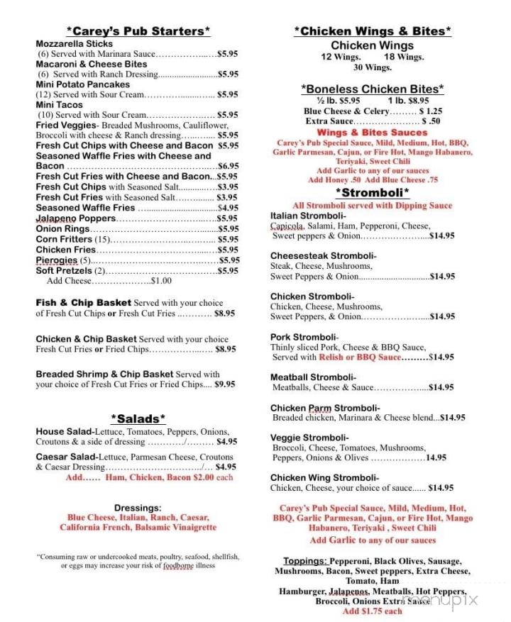 Carey's Pub - Kingston, PA menu_pic