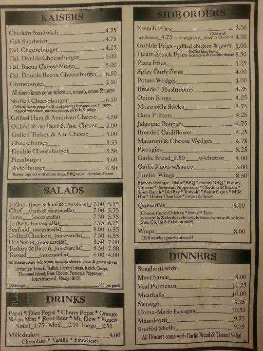 Gubba's - Fredericksburg, PA menu_pic