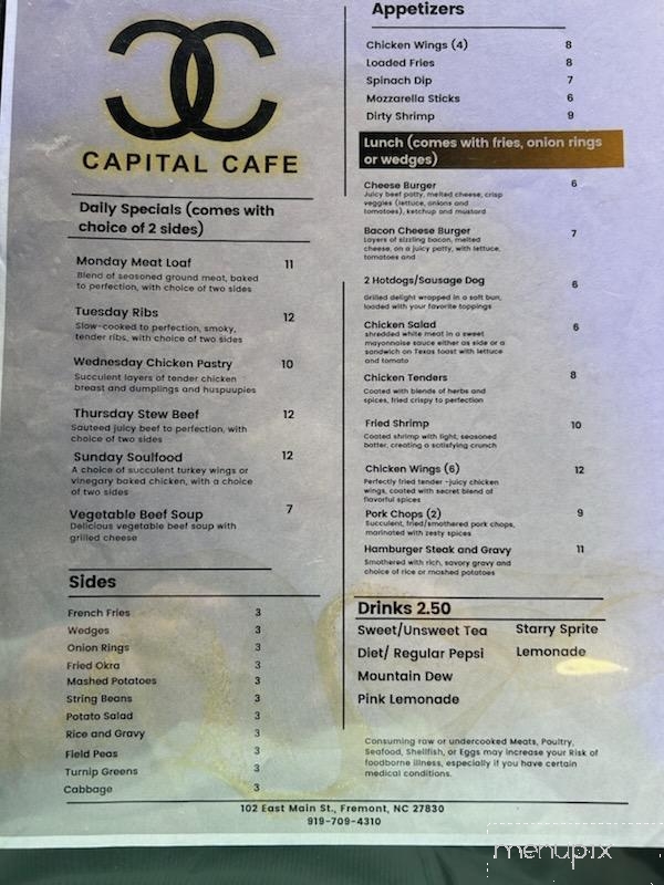 Capitol Cafe - Fremont, NC menu_pic