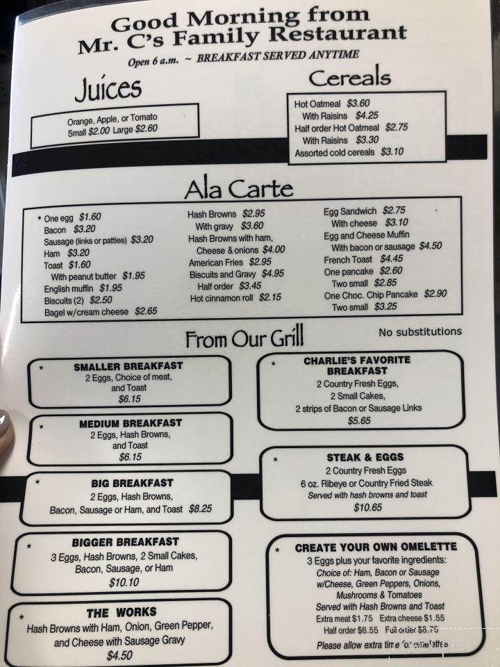 Mr C's Steakhouse - Knoxville, IA menu_pic