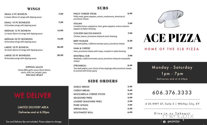 Ace Pizza - Whitley City, KY menu_pic