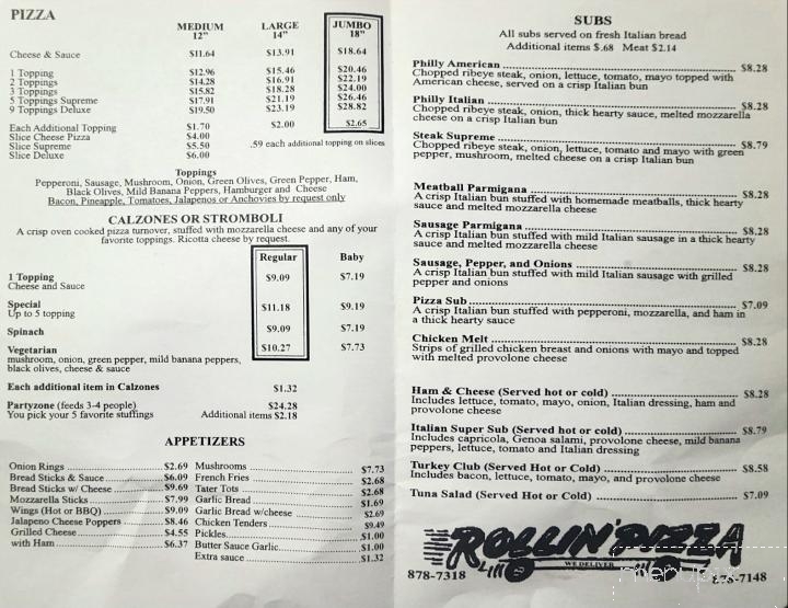 Rollin'pizza - Bristol, TN menu_pic