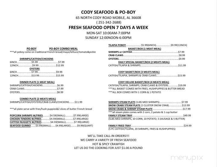Cody Seafood - Mobile, AL menu_pic