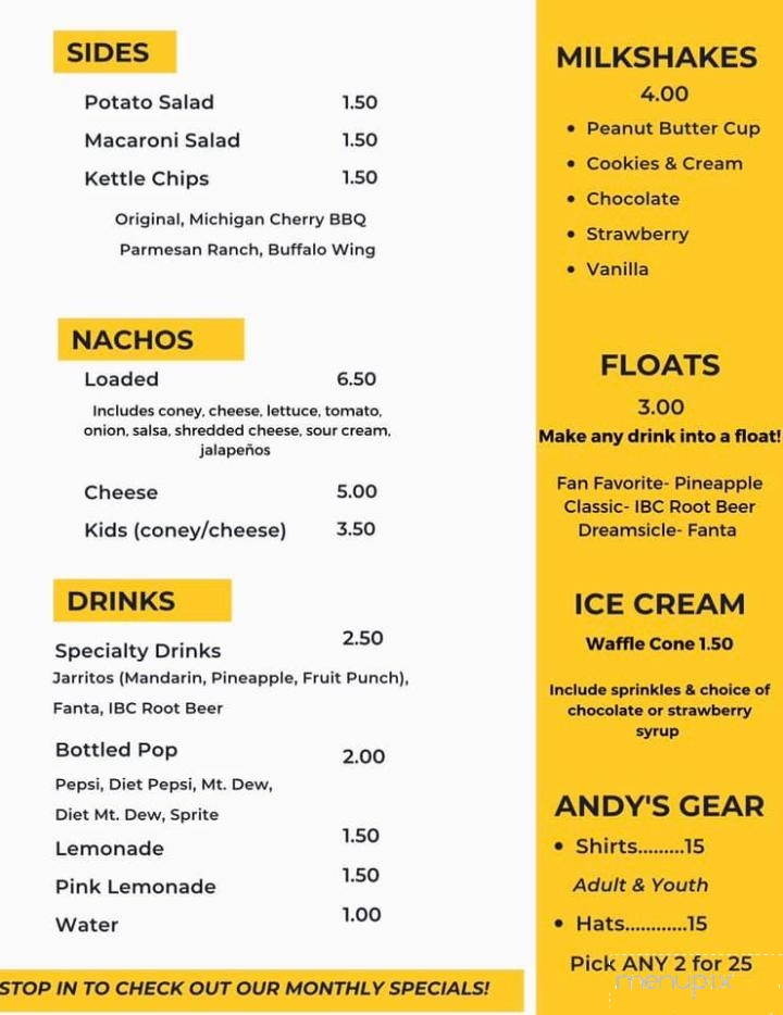Andy and Friends Coney Bar - Decatur, IN menu_pic