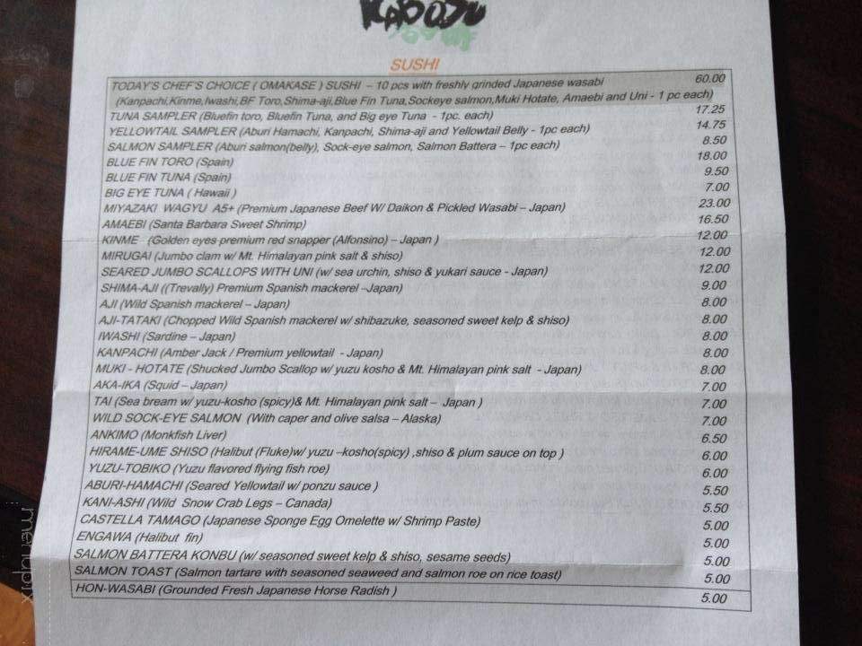 Kabosu Sushi - Toluca lake, CA menu_pic