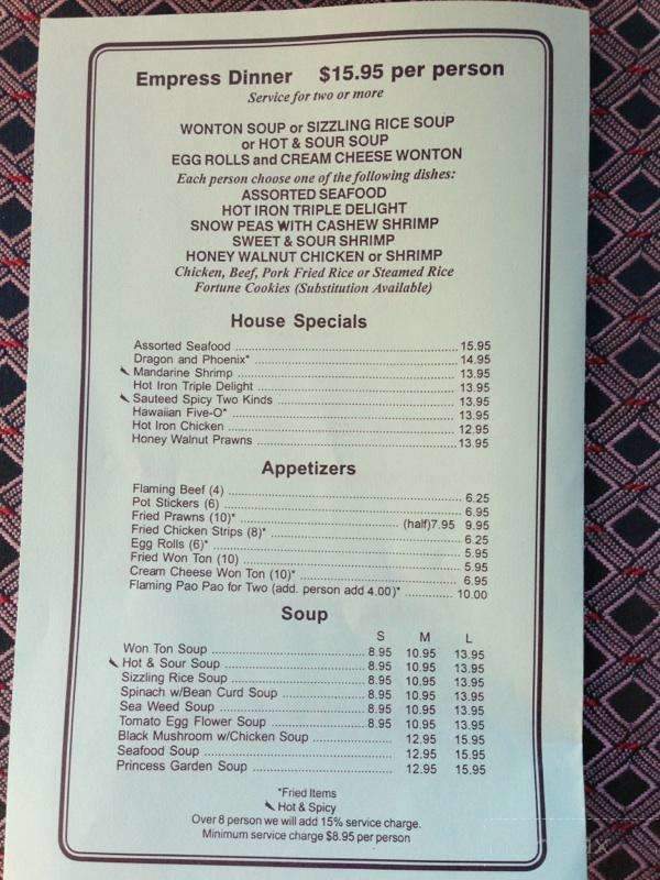 Online Menu Of Princess Garden Vallejo Ca