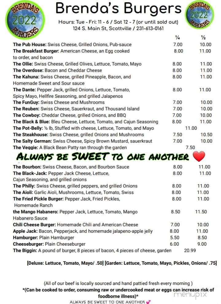 Brenda's Burgers - Scottville, MI menu_pic