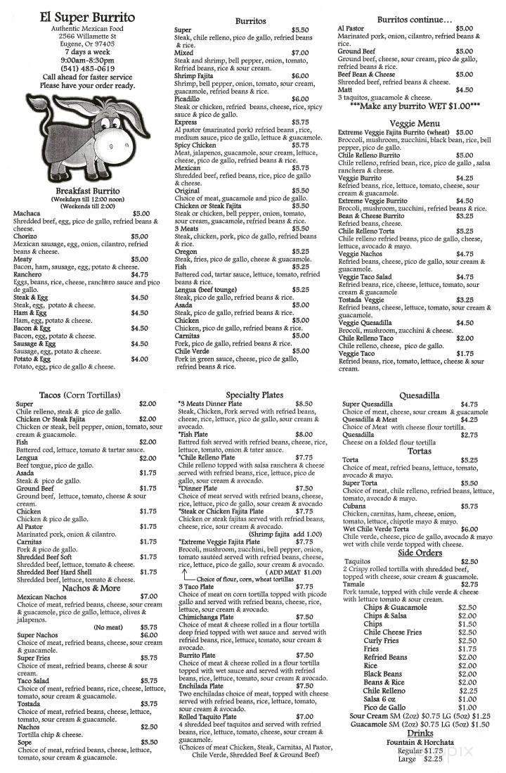 El Super Burrito - Eugene, OR menu_pic