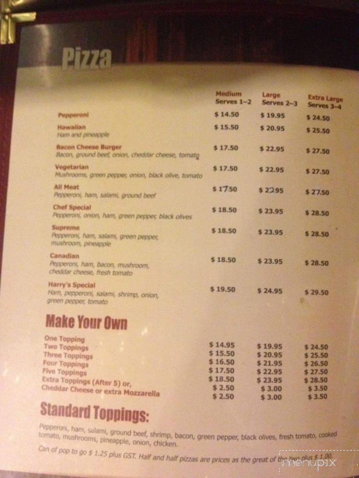 Harry's Place Restaurant & Bar - Bassano, AB menu_pic