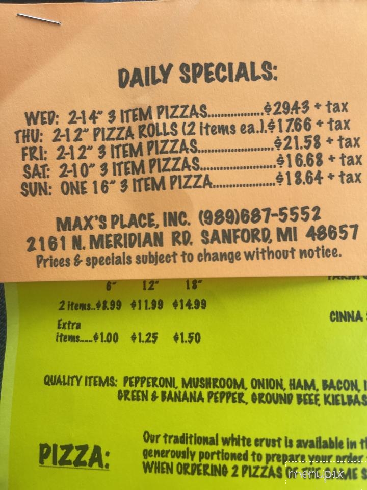 Max's Place - Sanford, MI menu_pic