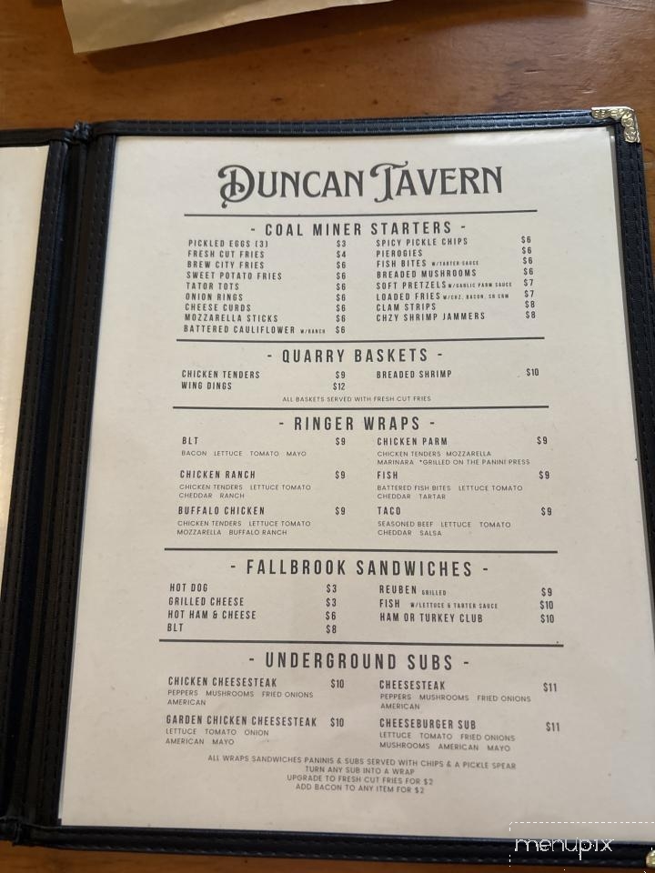 Duncan Tavern - Wellsboro, PA menu_pic