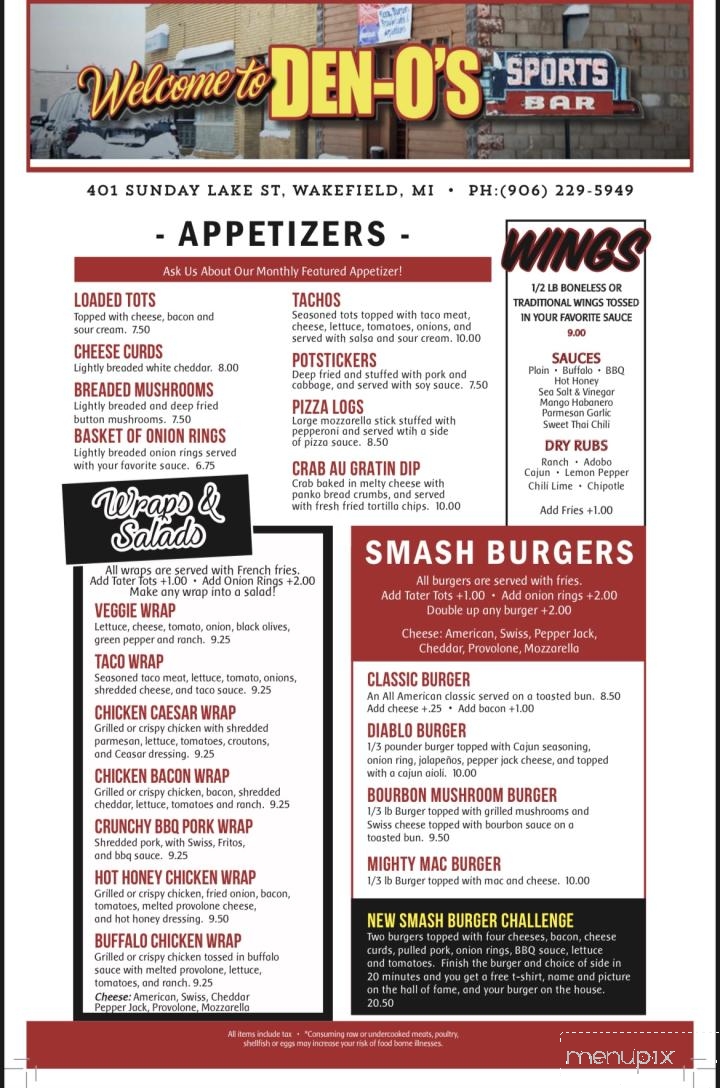 Den-O’s Sports Bar - Wakefield, MI menu_pic