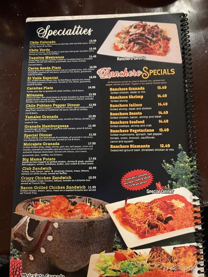 Granada Grill - Hot Springs Village, AR menu_pic