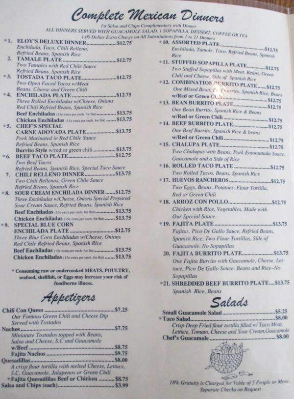 Eloy's Mexican Restaurant - Albuquerque, NM menu_pic