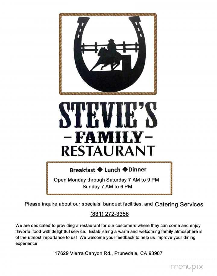 Stevies Family Restaurant - Prunedale, CA menu_pic