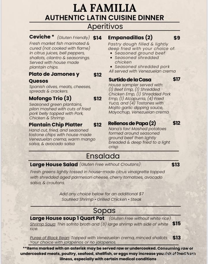 La Familia Latin Cuisine Restaurant - Edgewater, FL menu_pic