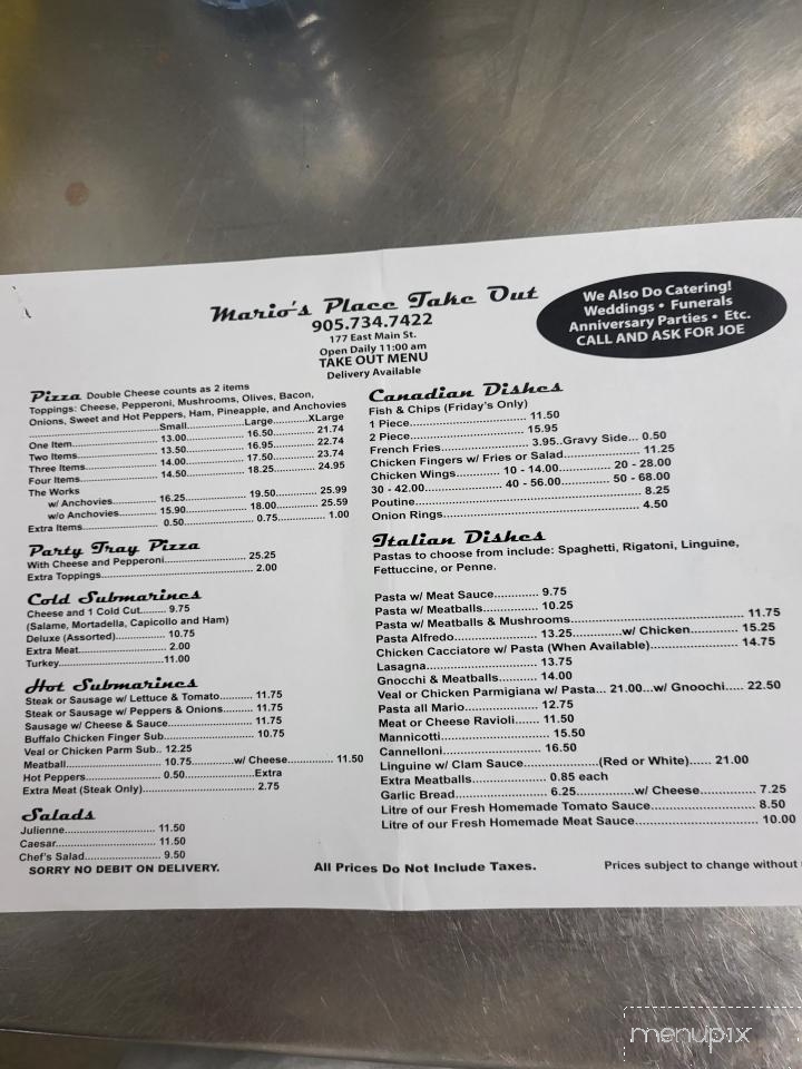 Mario's Place - Welland, ON menu_pic