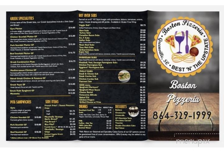 Boston Pizzeria - Greenville, SC menu_pic