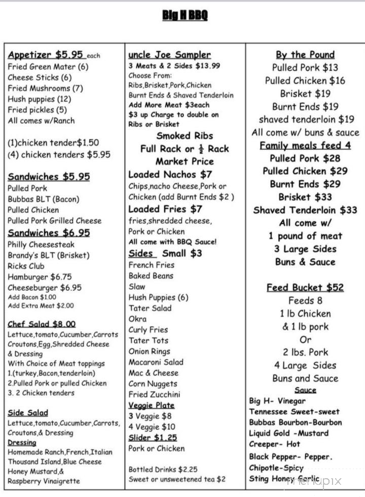 Big H BBQ - Rogersville, TN menu_pic