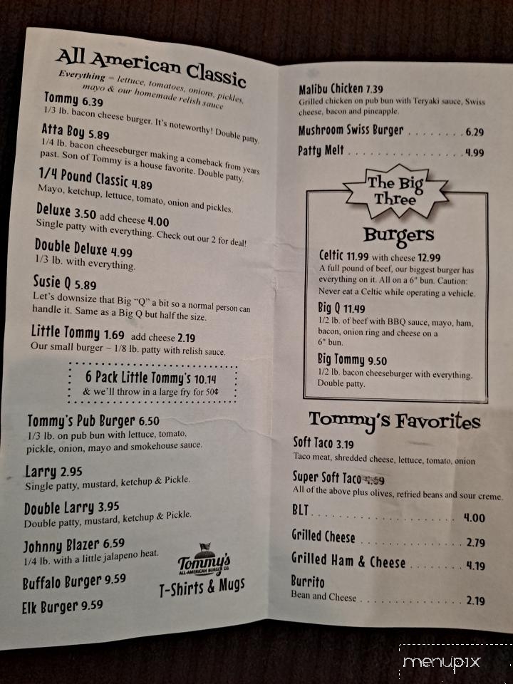 Tommy's All American Burger Co - Myrtle Creek, OR menu_pic