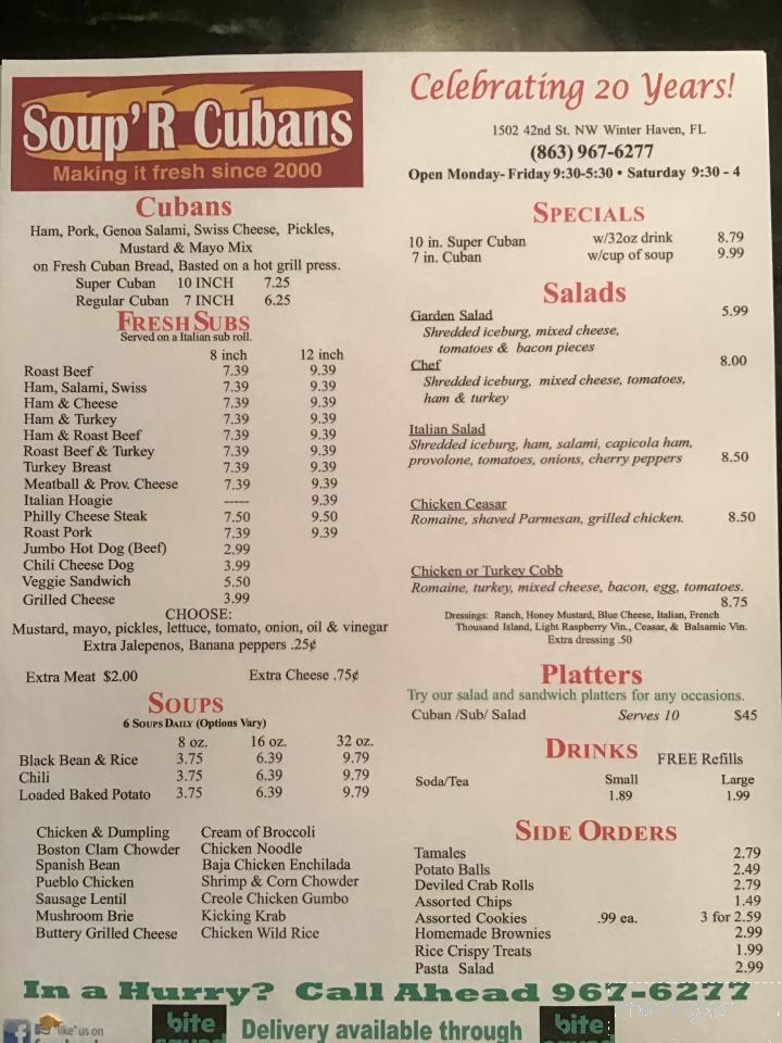 Soup'r Cubans Sandwich Shop - Winter Haven, FL menu_pic