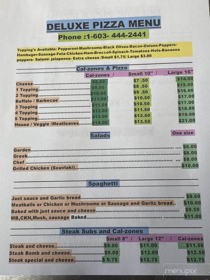 Deluxe House Of Pizza - Littleton, NH menu_pic