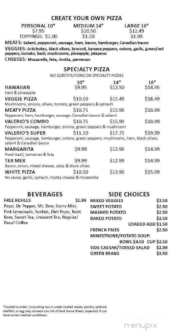 Valerio's Italian Restaurant - Burlington, NC menu_pic