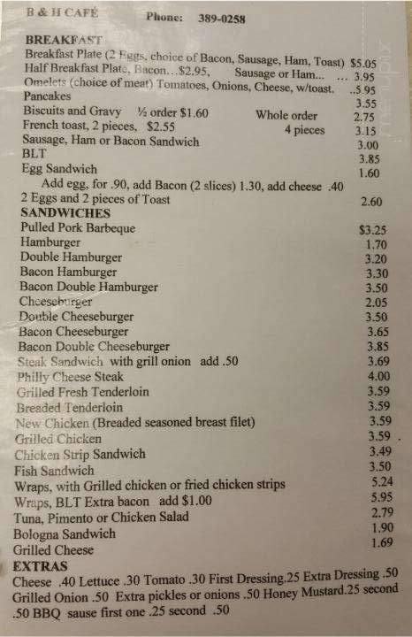B & H Restaurant - Morganfield, KY menu_pic