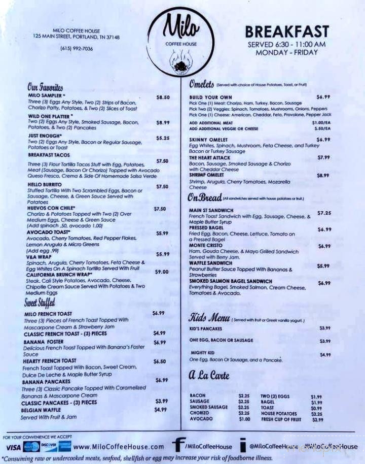 Milo Coffee House - Portland, TN menu_pic