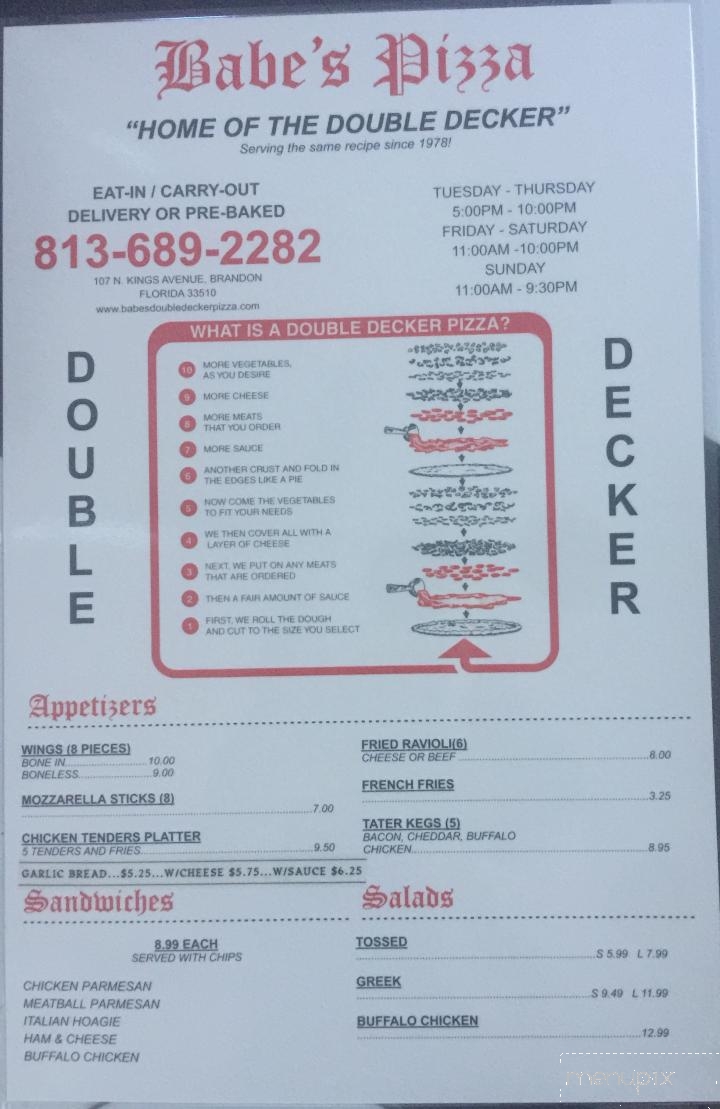 Babe's Pizza - Brandon, FL menu_pic