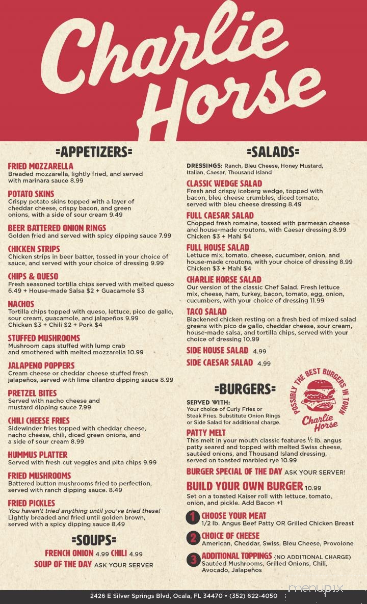 Charlie Horse Restaurant - Ocala, FL menu_pic
