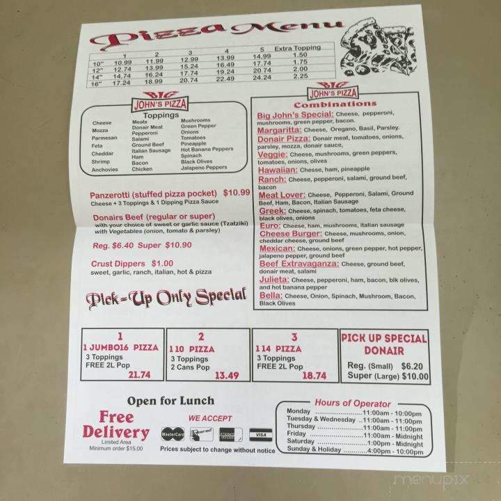 Big John's Pizza & Donairs - Calgary, AB menu_pic