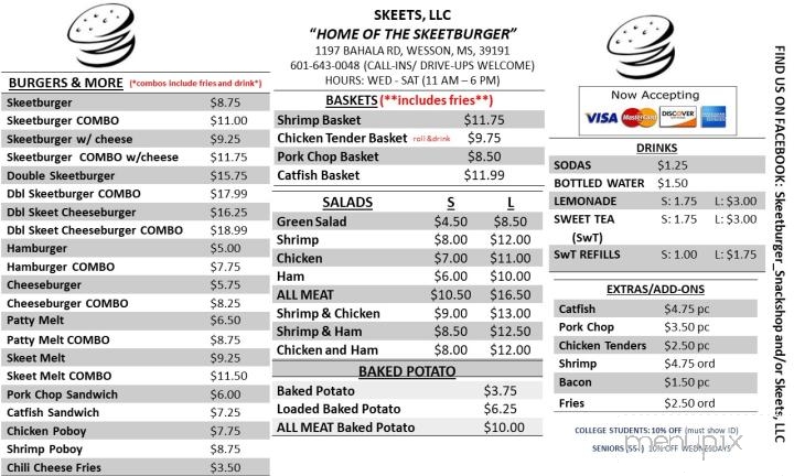 Skeet Burger - Wesson, MS menu_pic