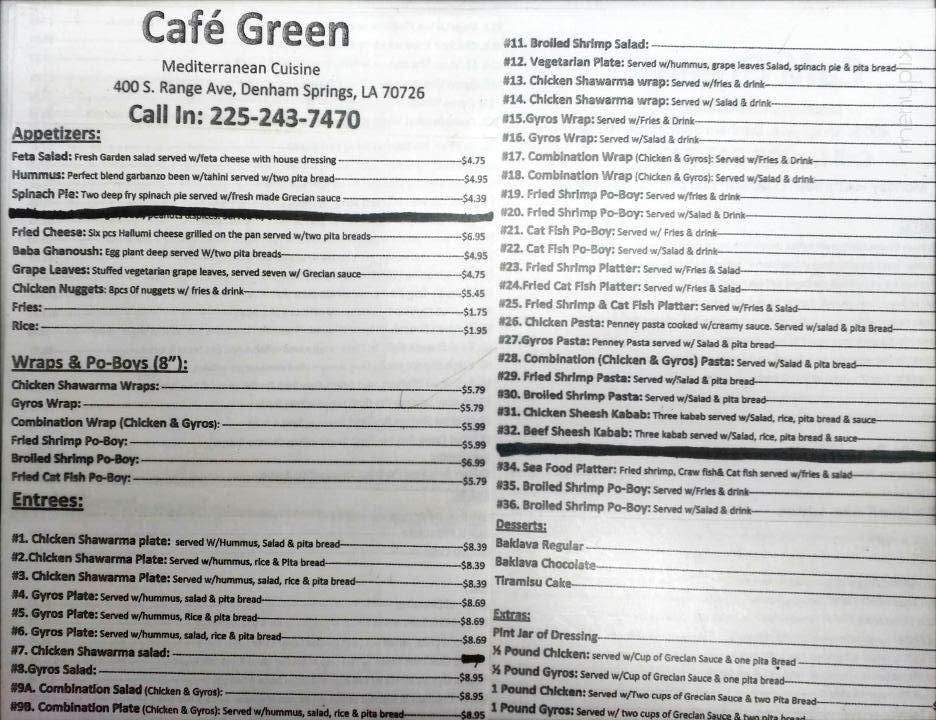 Cafe Green - Denham Springs, LA menu_pic