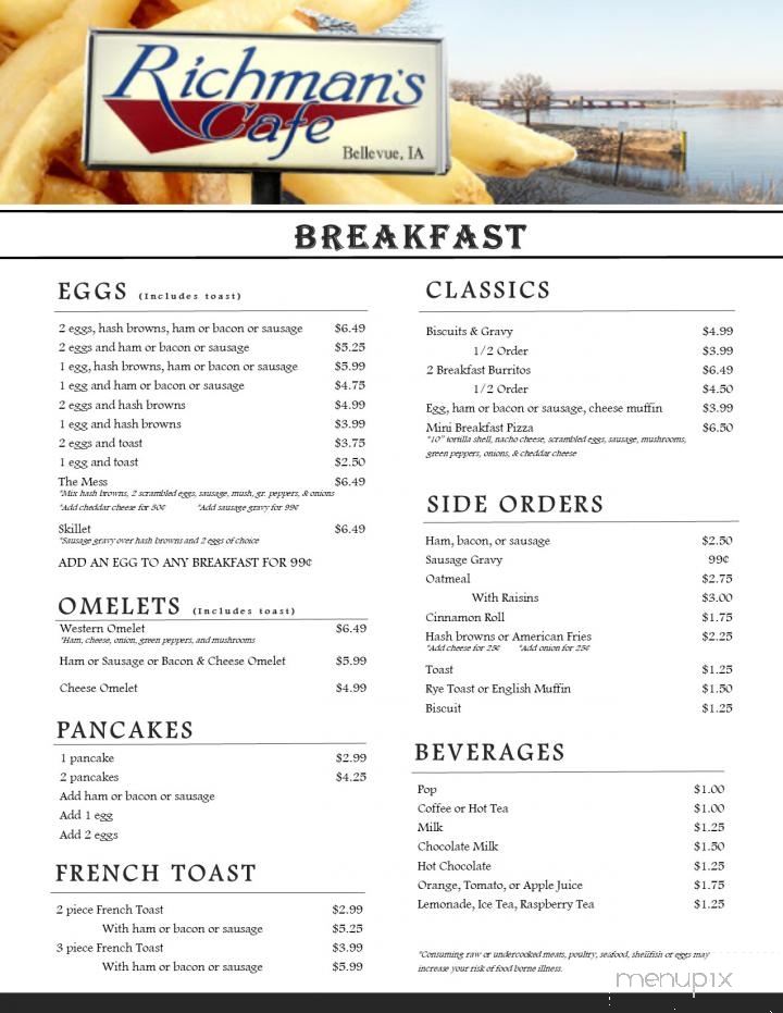 Richman's Cafe - Bellevue, IA menu_pic