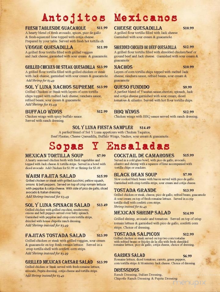 Sol Y Luna Cali Mex - Hendersonville, NC menu_pic
