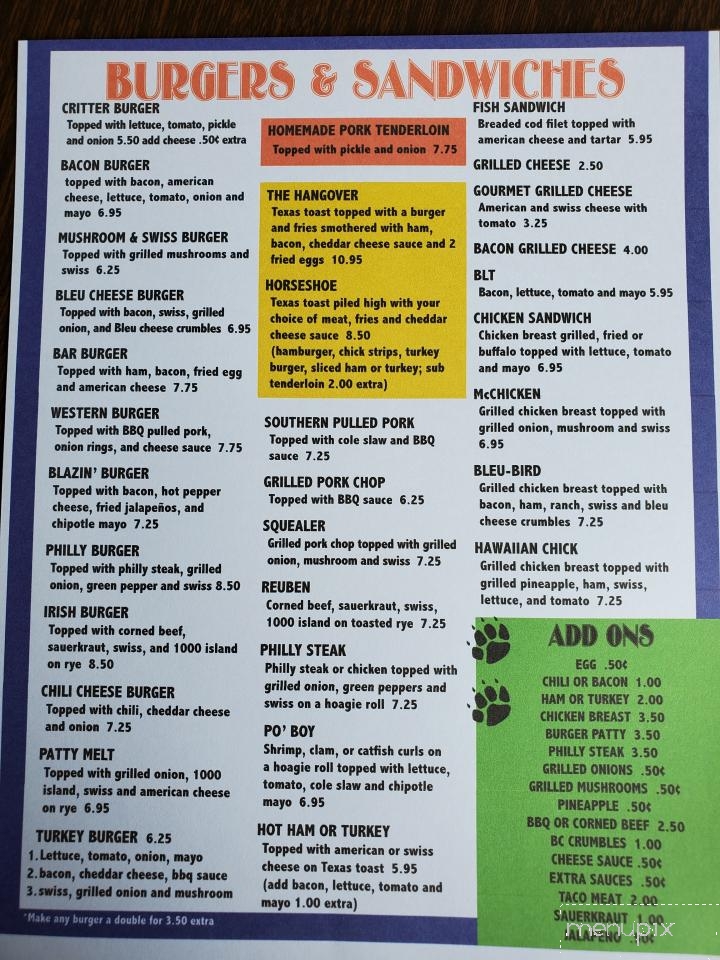 Mc Critters - Pekin, IL menu_pic